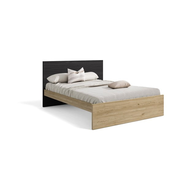 Melna/dabīga toņa divvietīga gulta ar ozolkoka imitāciju 160x200 cm Temis – Marckeric