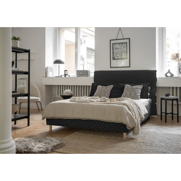 Melna mīksta divvietīga gulta ar režģi 180x200 cm Sleepy Luna – Miuform-image-2