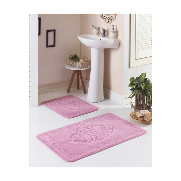 2 rozā vannas istabas paklājiņu komplekts Osmanli