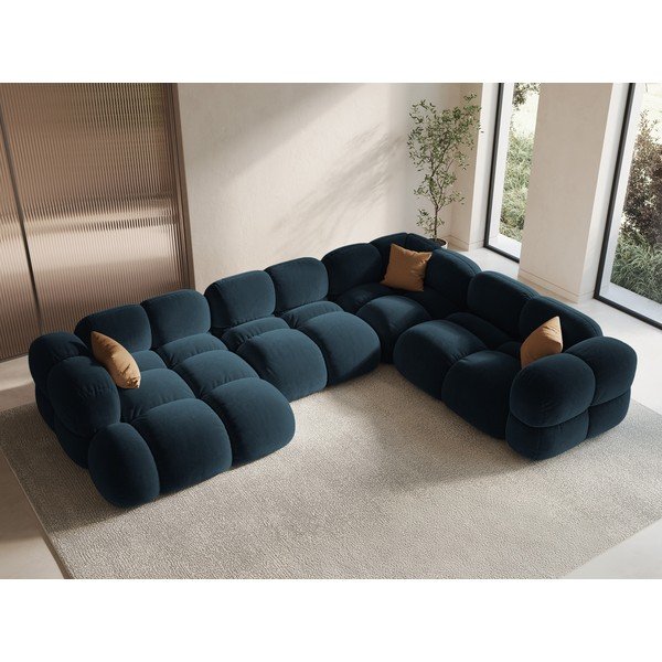 Tumši zils samta stūra dīvāns (ar labo stūri/U veida) Loretto – Cosmopolitan Design-image-1