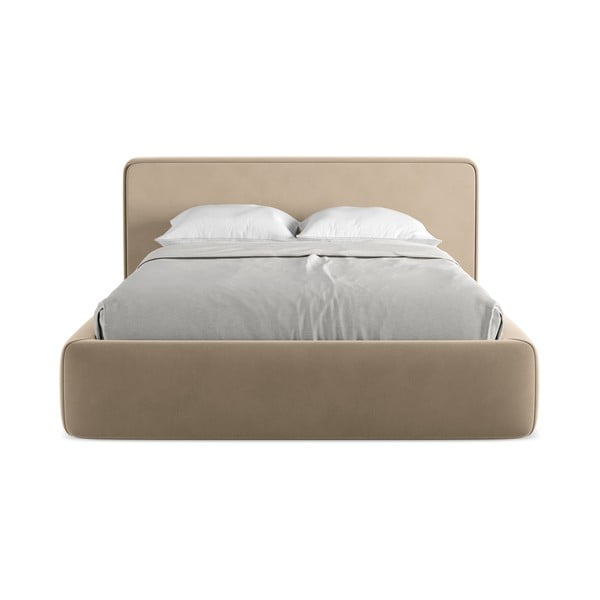 Gaiši brūna polsterēta divvietīga gulta ar veļas kasti un redelēm 180x200 cm Kiana – Makamii-image-4