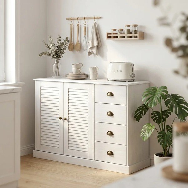 Balta priedes masīvkoka kumode 125x80x38 cm Edith – Støraa-image-1