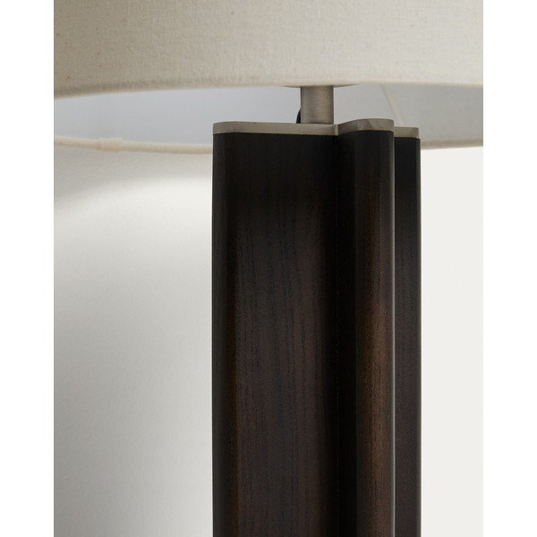 Balta/tumši brūna gumijkoka masīvkoka galda lampa ar auduma abažūru (augstums 48 cm) Niani – Kave Home-image-4