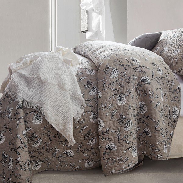 Brūns mikrošķiedras pārklājs ar divām spilvendrānām Sleeptime Classic Flower, 180 x 250 cm-image-2