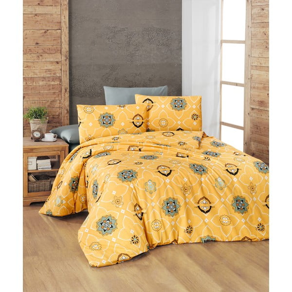 Dzeltena divvietīga kokvilnas gultas veļa 200x200 cm Legend – Mijolnir