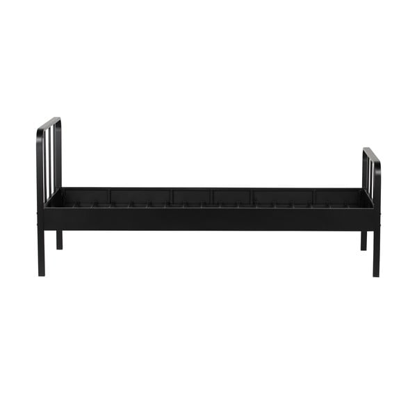 Melna metāla vienvietīga gulta ar režģi 90x200 cm Mees – WOOOD-image-1