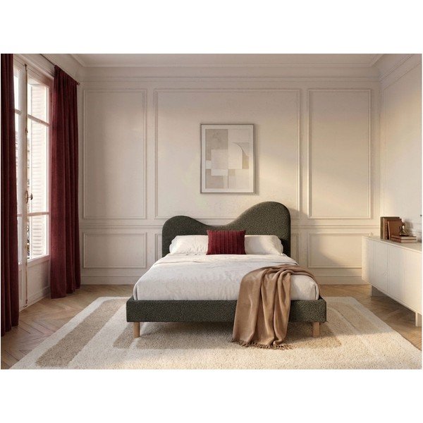 Zaļa polsterēta polsterēta divvietīga gulta ar redelēm 160x200 cm Celina – Bobochic Paris-image-3