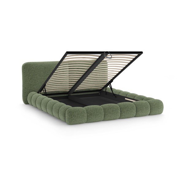 Zaļa polsterēta divvietīga gulta ar veļas kasti un redelēm 180x200 cm Solange – Micadoni -image-2