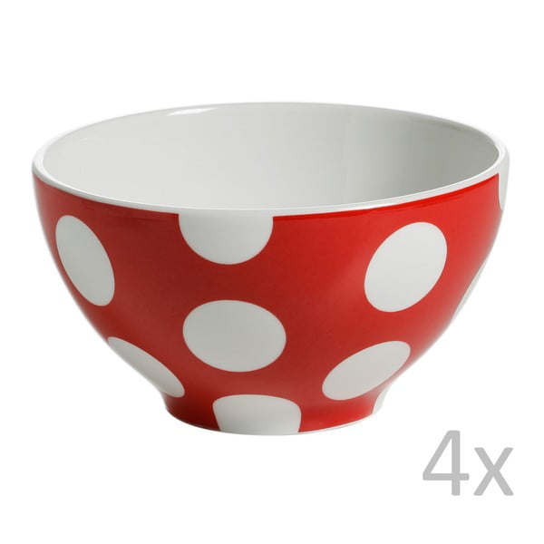 4 sarkanu porcelāna trauku komplekts Maxwell & Williams Polka Dot, ⌀ 15 cm