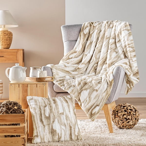 Bēšs pleds no mākslīgās kažokādas 180x220 cm Cheyenne – douceur d'intérieur-image-2