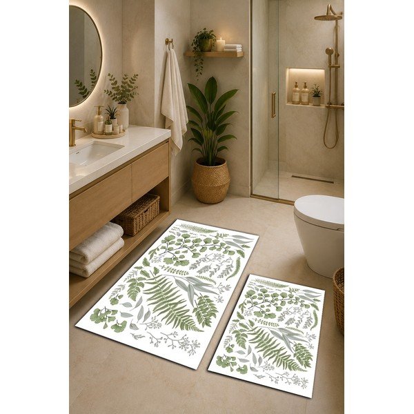 Zaļi/bēši vannas istabas paklājiņi (2 gab.) 60x100 cm Floral – Mila Home-image-1
