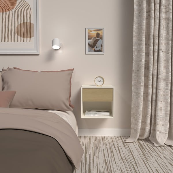 Balts/dabīga toņa naktsskapītis ar ozolkoka imitāciju Alba – Tenzo-image-1