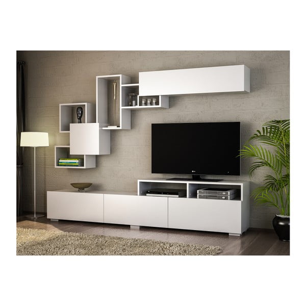 Balts TV plauktu komplekts 210x47 cm Elit – Woody Fashion-image-1