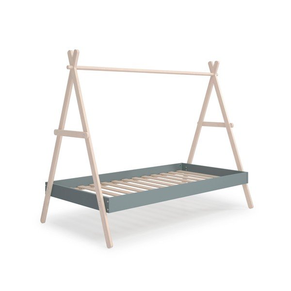 Dabīga toņa/dūmakaini zaļa priedes masīvkoka bērnu gulta mājas formā ar redelēm 90x200 cm Trufa – Marckeric-image-3