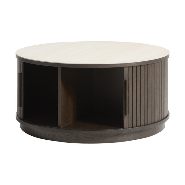 Tumša dabīga toņa apaļš žurnālgaldiņš ar keramikas virsmu ø 85 cm Enna – Unique Furniture-image-1