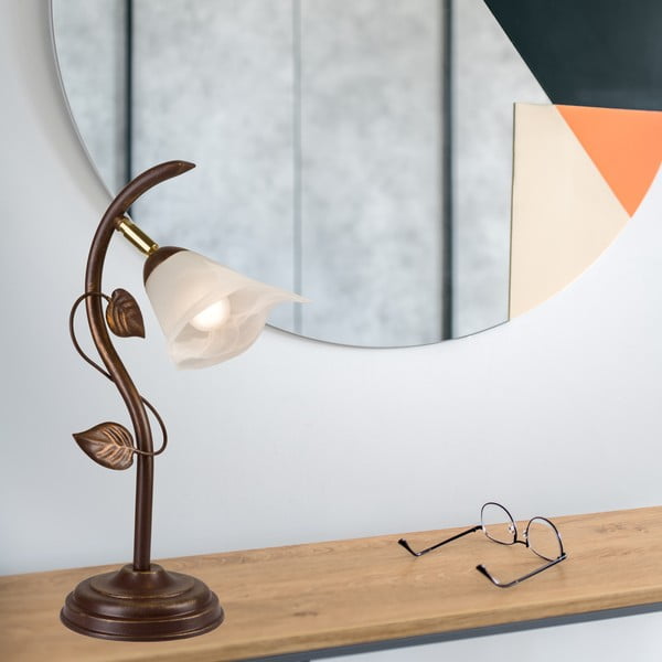 Tumši brūna galda lampa ar stikla abažūru (augstums 40 cm) Bluszcz – LAMKUR-image-2