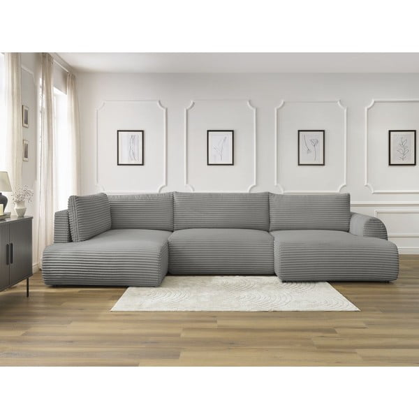 Tumši pelēks velveta salokāms/ar uzglabāšanas vietu stūra dīvāns (ar kreiso stūri/U veida) Lucien – Bobochic Paris-image-1