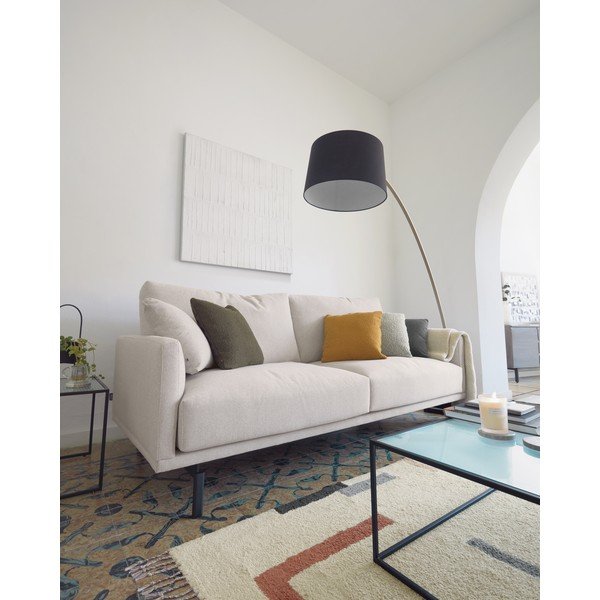 Melna/zelta krāsas stāvlampa ar auduma abažūru (augstums 210 cm) Juhe – Kave Home-image-1