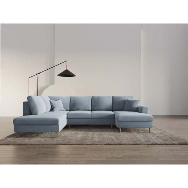 Gaiši zils samta salokāms stūra dīvāns ar uzglabāšanas vietu (ar kreiso stūri/U veida) Kyoto – Cosmopolitan Design-image-2