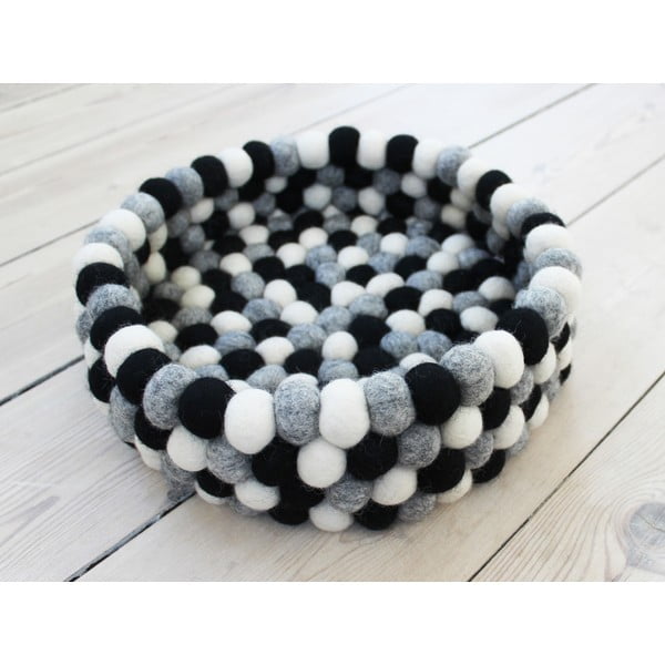 Melns un balts bumbiņu vilnas glabāšanas grozs Wooldot Ball Basket, ⌀ 28 cm