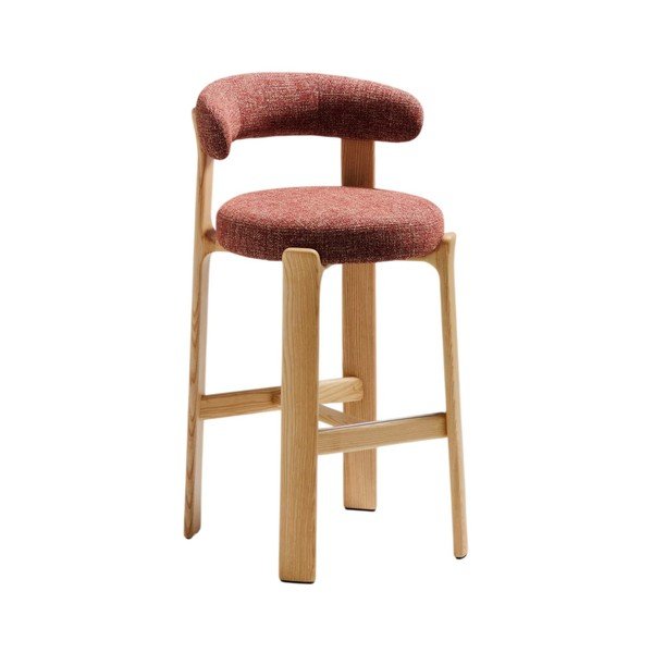 Terakotas oranžs/gaiša dabīga toņa oša masīvkoka bāra krēsls (sēdekļa augstums 75 cm) Granite – Kave Home