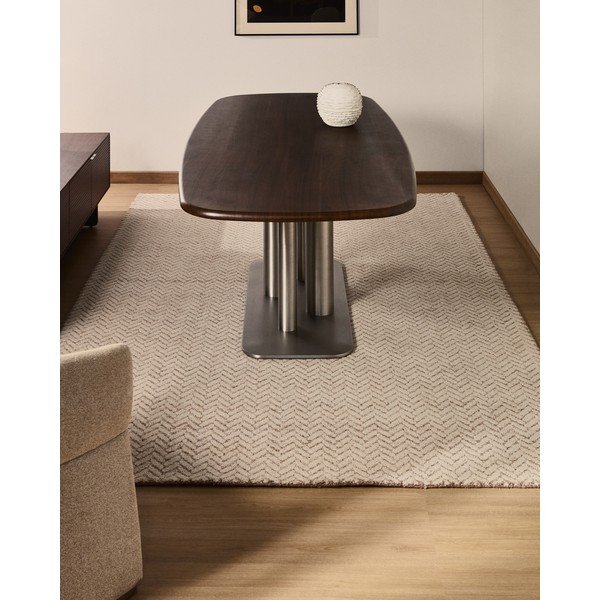 Krēmkrāsas ar rokām darināts vilnas paklājs 200x300 cm Calira – Kave Home-image-1