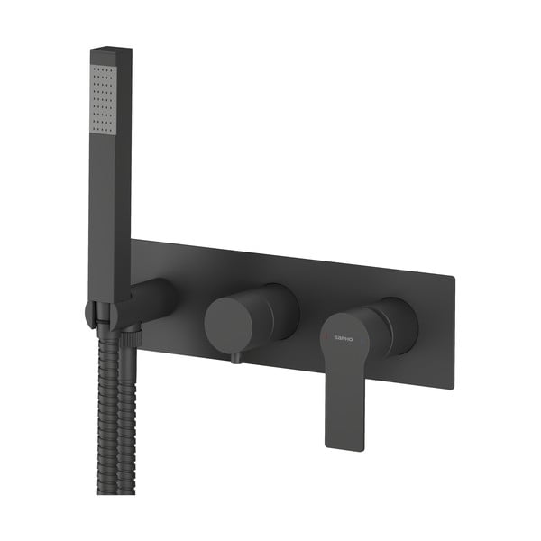 Matēti melns iebūvēts jaucējkrāns dušai (ar 2 izvadiem) Pax – Sapho-image-2
