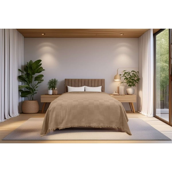 Bēšs kokvilnas gultas pārklājs 140x200 cm Russel – Mijolnir-image-1