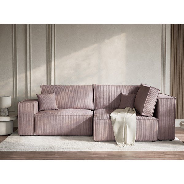 Violets velveta salokāms stūra dīvāns ar uzglabāšanas vietu (ar labo stūri/L veida) Tonga – Maison de Rêve-image-1