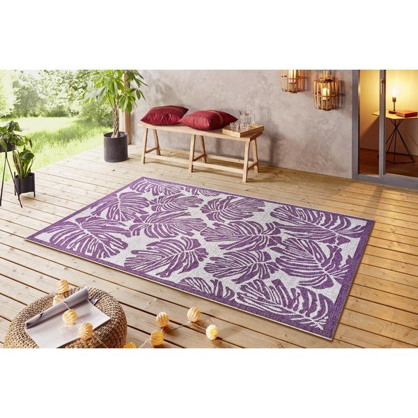 Violets un bēšs āra paklājs NORTHRUGS Monstera, 160 x 230 cm-image-1