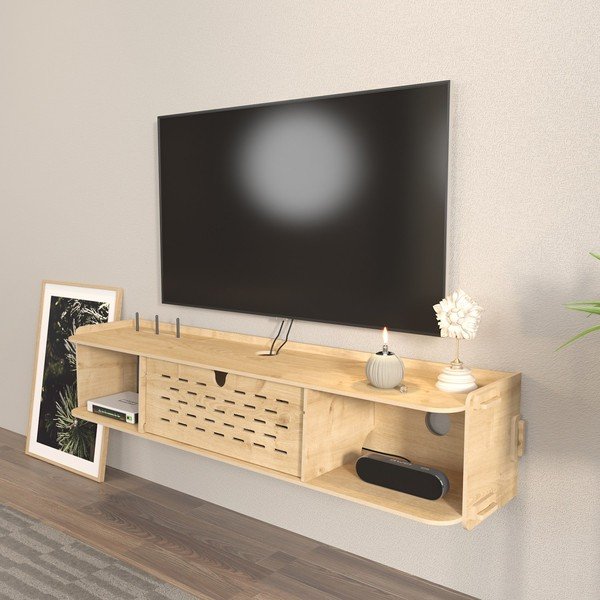 Dabīga toņa TV galdiņš ar ozolkoka imitāciju 116,5x19,5 cm Sima – Kalune Design-image-4