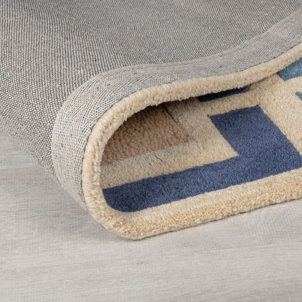 Zils/oranžs ar rokām darināts vilnas paklājs 200x290 cm Retro Blocks – Flair Rugs-image-2