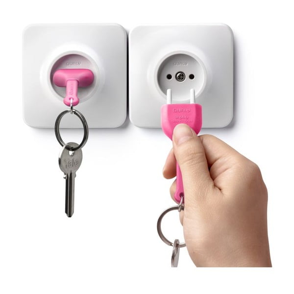Balta atslēgu piekariņš ar rozā atslēgu piekariņu Qualy Unplug