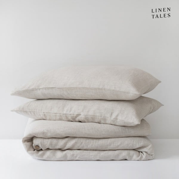 Balta/bēša vienvietīga lina gultas veļa 135x200 cm – Linen Tales
