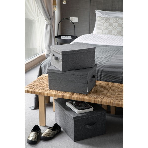 Pelēka tekstila uzglabāšanas kaste ar vāku 35x26x19 cm Soft Storage – Bigso-image-4
