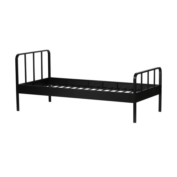 Melna metāla vienvietīga gulta ar režģi 90x200 cm Mees – WOOOD