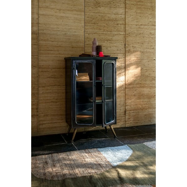 Melna metāla vitrīna 60x100x35 cm Denza – Dutchbone-image-3