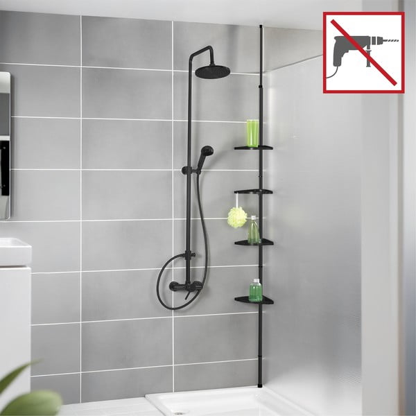 Melns plastmasas izvelkams/stūra vannas istabas plaukts Compact – Wenko-image-4