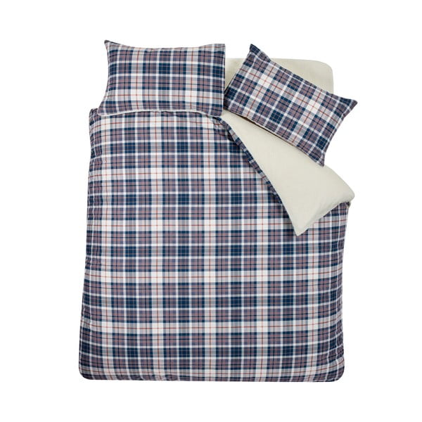 Zila/bēša divguļamā gultas veļa no Sherpa flīsa 200x200 cm Cosy Sherpa Check – Catherine Lansfield