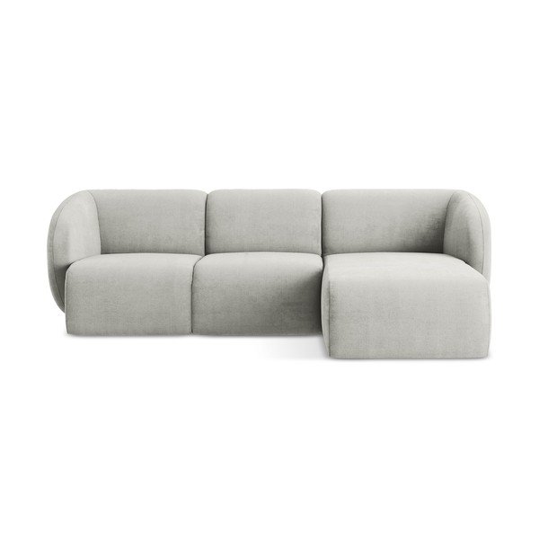 Gaiši pelēks stūra dīvāns no šenila auduma (ar labo stūri/ar zvilni) Lani – Makamii