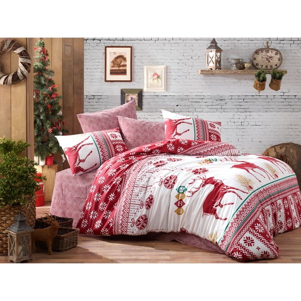 Divguļamās gultas gultas veļa ar gultas pārklāju no ranforce kokvilnas Nazenin Home Noel, 200 x 220 cm