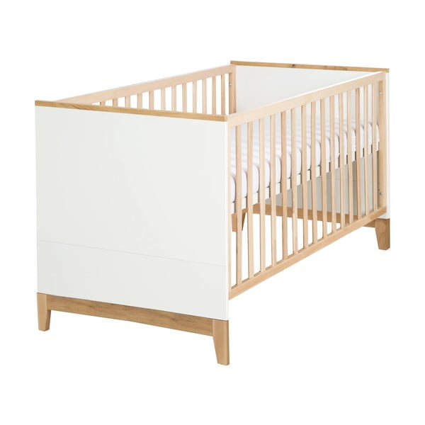 Balta/dabīga toņa dižskābarža masīvkoka bērnu gultiņa 70x140 cm Finn – Roba
