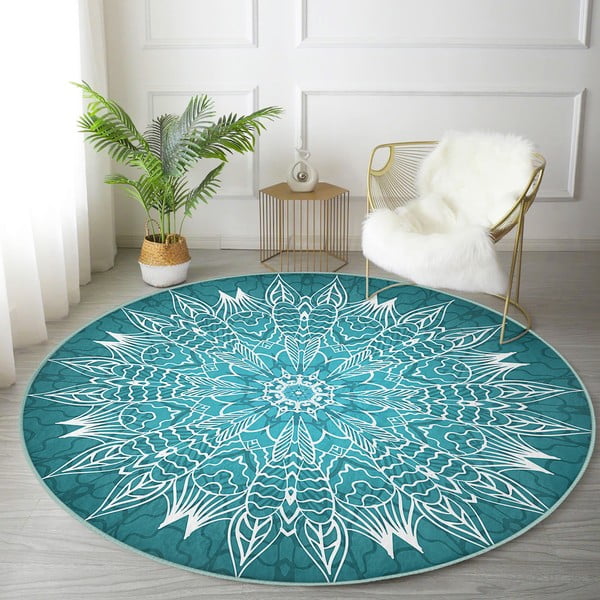 Tirkīzzils mazgājams robotu putekļu sūcējiem piemērots apaļš paklājs ø 100 cm Comfort – Mila Home-image-4