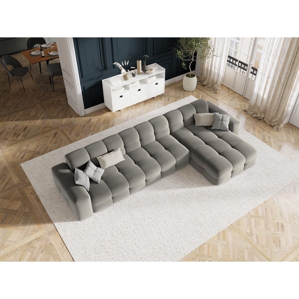 Pelēks samta stūra dīvāns (labais stūris) Kendal – Micadoni Home-image-1