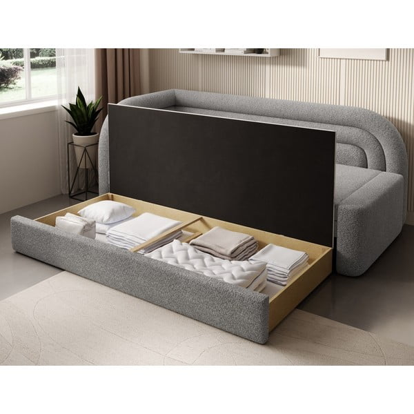 Pelēks salokāms/ar uzglabāšanas vietu dīvāns no buklē auduma ar kreiso stūri 223 cm Fabillo – ELTAP-image-4