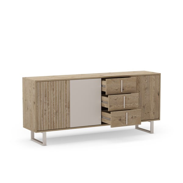 Pelēka/dabīga toņa zema kumode ar ozolkoka imitāciju 180x80 cm Millay – Marckeric-image-4