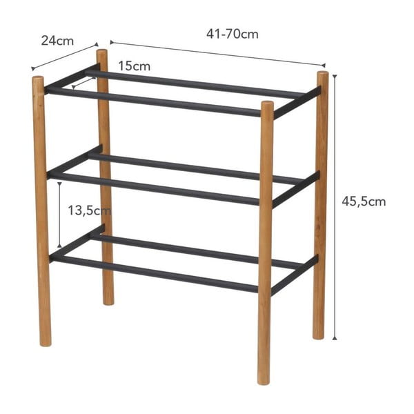 Melns/dabīga toņa metāla izvelkams apavu plaukts – YAMAZAKI-image-2