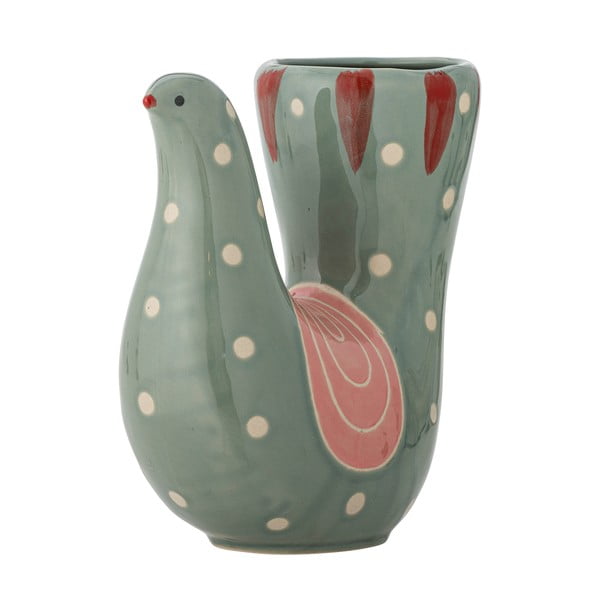 Zaļa māla ar rokām apgleznota vāze (augstums 19 cm) Trudy – Bloomingville-image-2