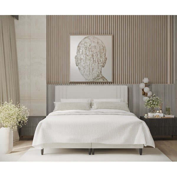 Bēša polsterēta divvietīga gulta ar veļas kasti 200x200 cm Musca – Maison de Rêve-image-3