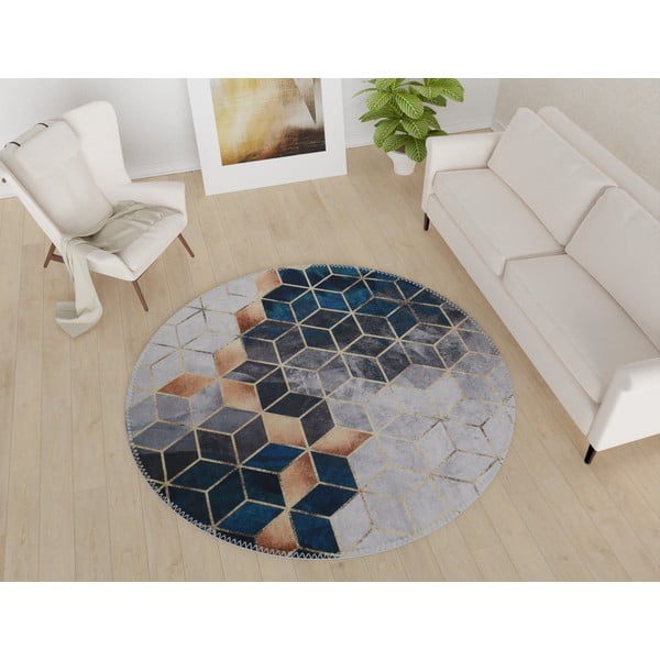 Balts/zaļganzils mazgājams apaļš paklājs ø 100 cm – Vitaus-image-1